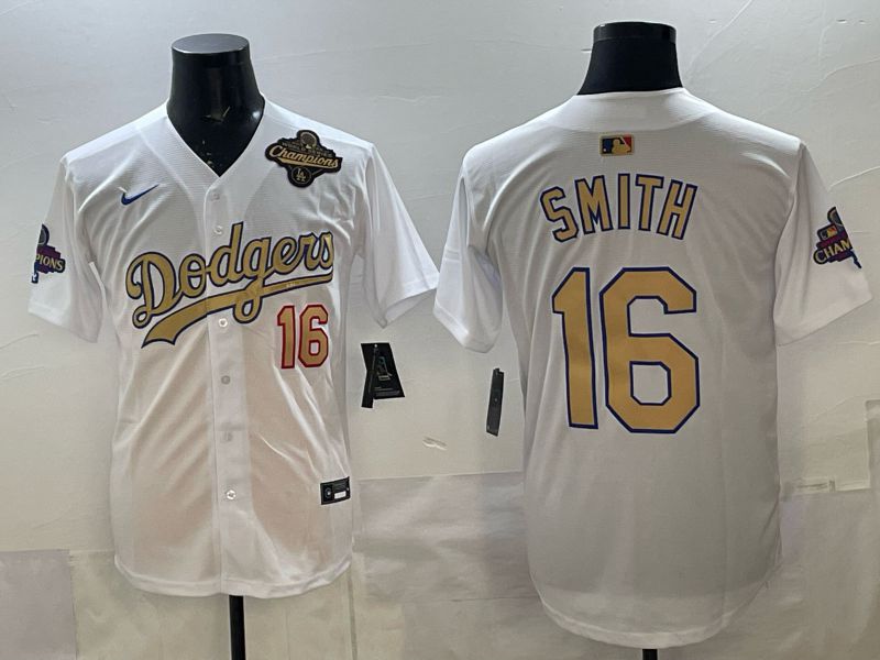 Men Los Angeles Dodgers #16 Smith White Gold 2026 Nike Game MLB Jersey 003